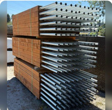 Stacks of jumbo posts on pipe ready for delivery